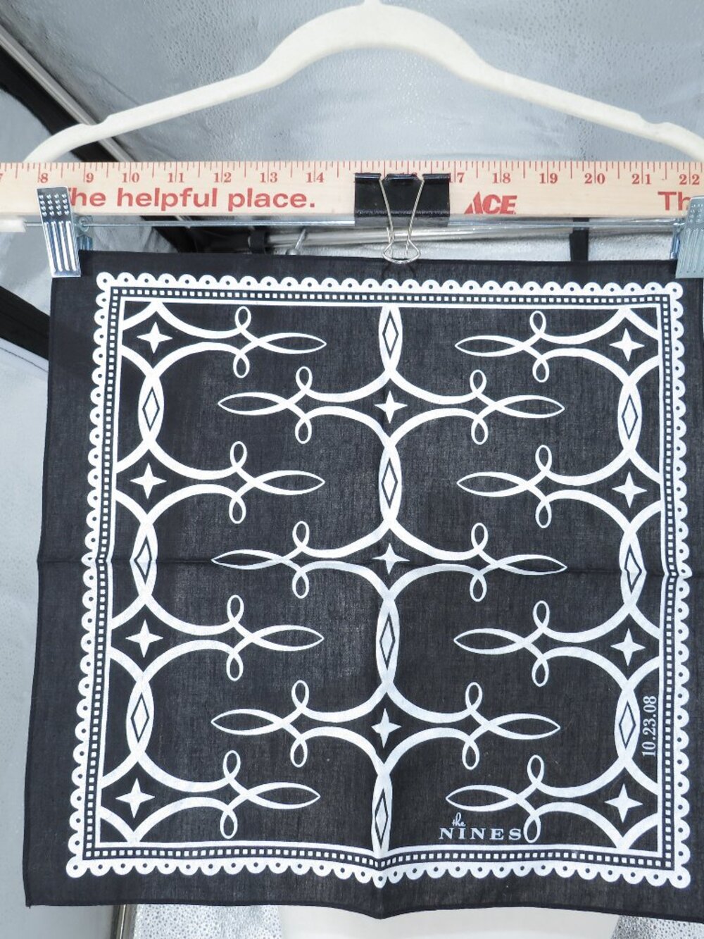 Black Bandana Square Scarf The Nines Graphic Cotton Headscarf 14x14